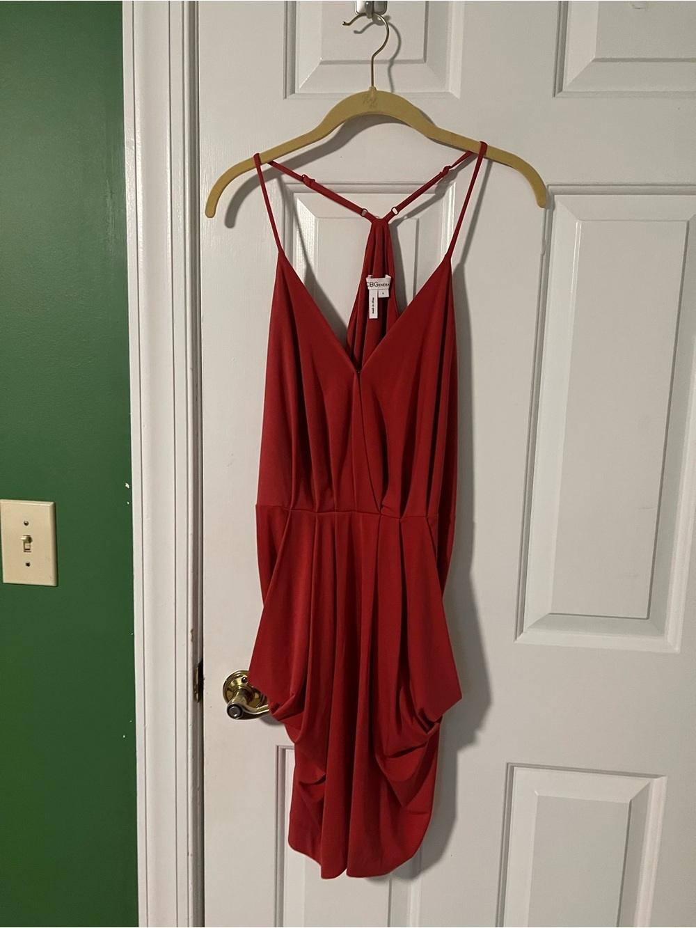 BCBG Red Draped Spaghetti-Strap Mini Dress